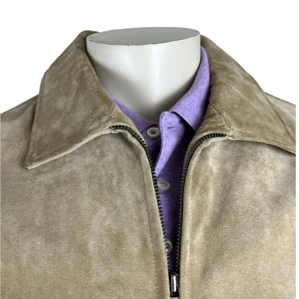 Men's Banana Republic Camel Suede Front Zip Jacket New With Tags Size Large